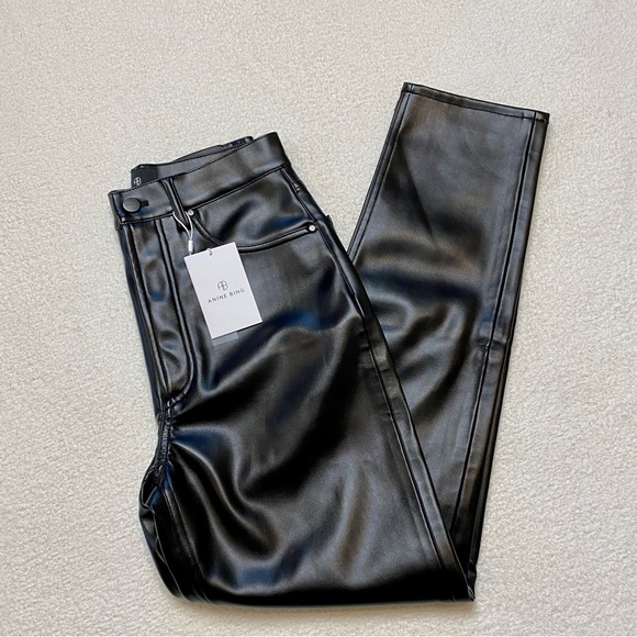NEW Anine Bing Sonya Pant Black Faux Leather Slim Straight Fit Leg Trouser size - Picture 5 of 16